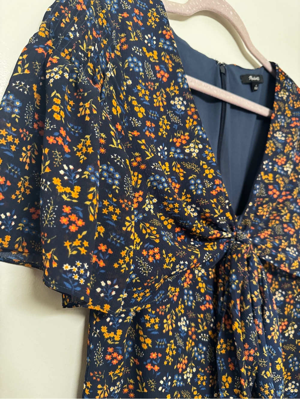 Madewell Navy Knee Length Dress with Orange and Blue Floral Print | Boho Summer